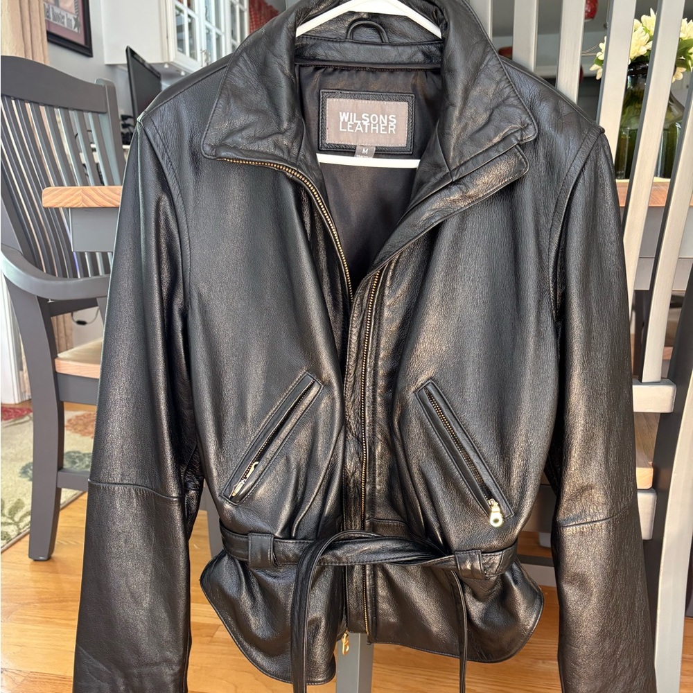 Wilsons Leather Classic Black Belted Jacket